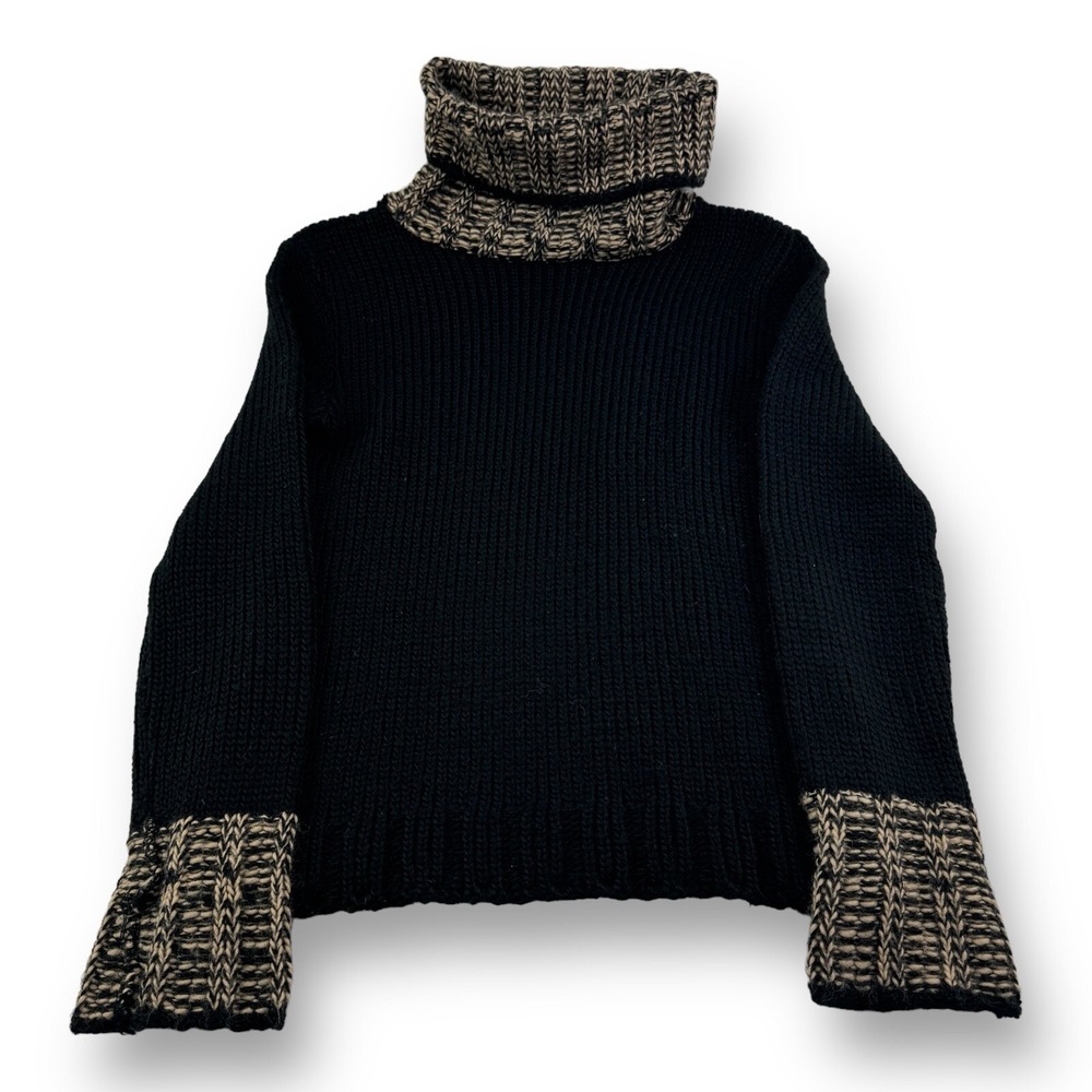 Vintage Ogo Geral Paris Black & Brown Acrylic Wool Turtleneck Sweater Size 3